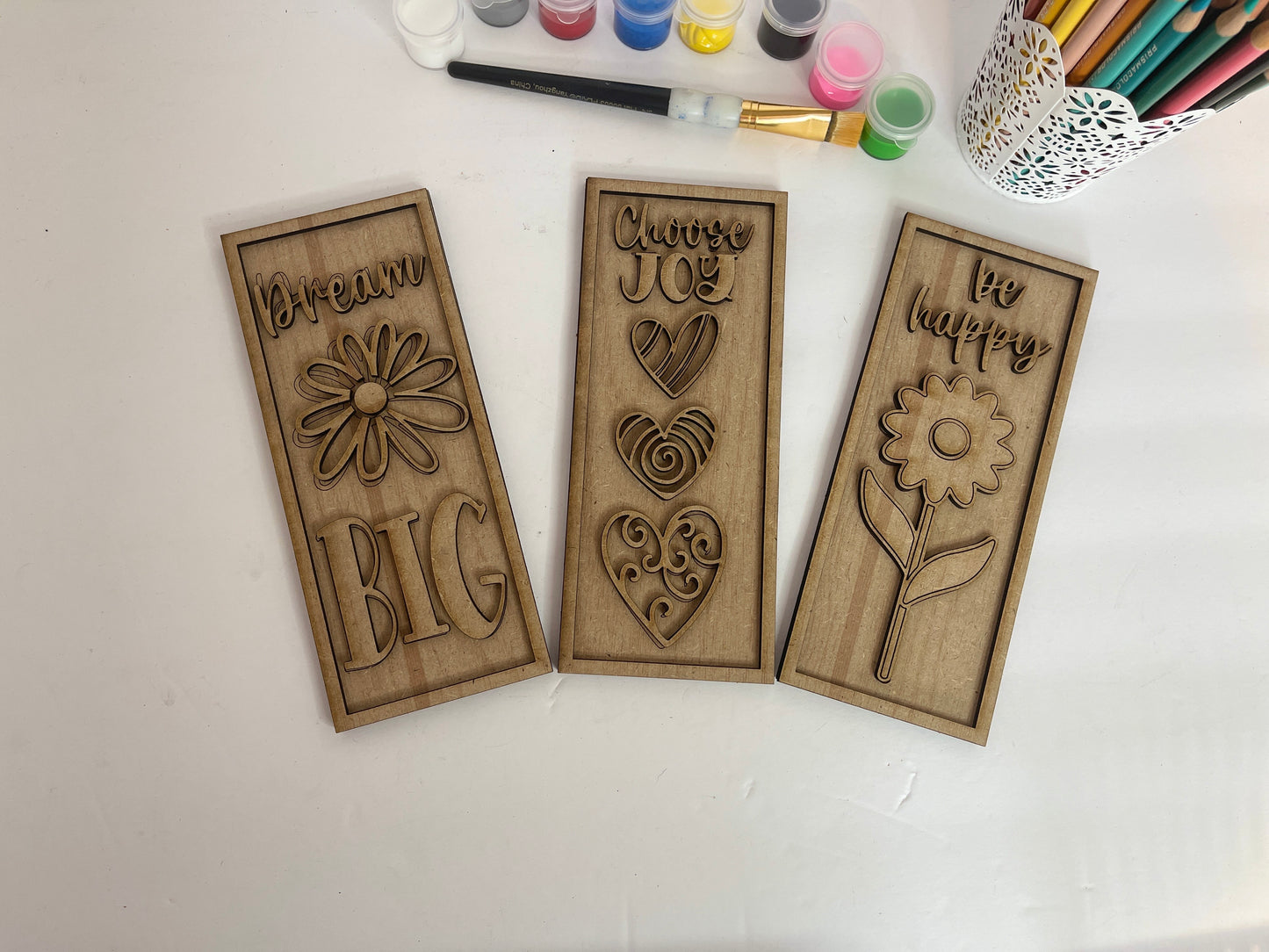 Set of 3 Fun Flowers Dream Big Choose Joy Be Happy SVG DIY Kit Laser Ready File GLOWFORGE