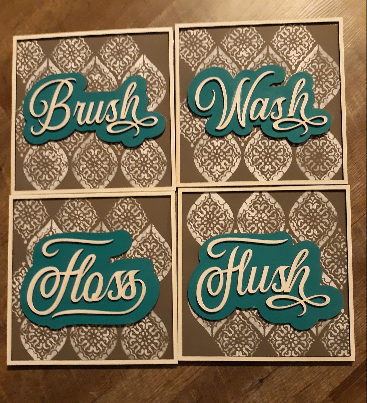 Set of 4 Square Layered Bathroom SIgns SVG Laser Ready File GLOWFORGE