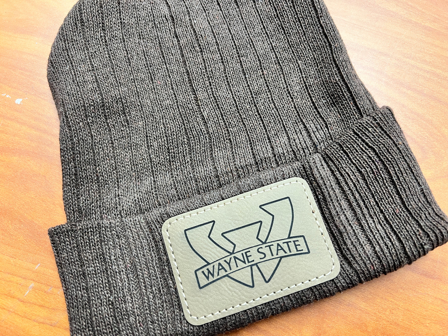 Knit Hat with Custom Leather Patch