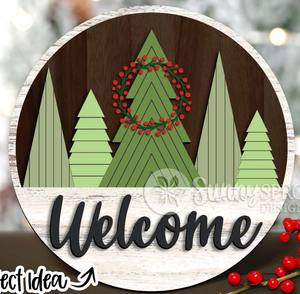 Holiday Welcome Quilt Like Trees with Wreath