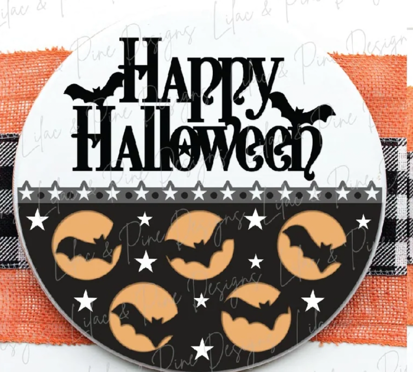 Happy Halloween Door Hanger with Bats (L &P)