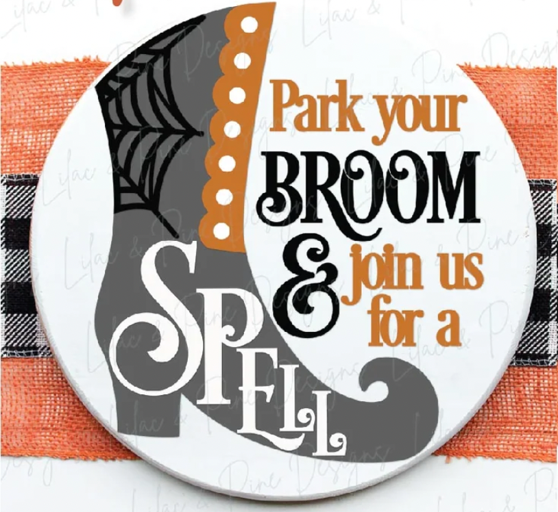 Halloween Park Your Broom Door Hanger