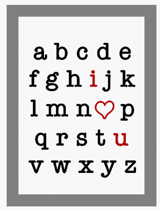 Alphabet i <3 u Sign (I love you!) Framed Laser Cut Rectangle Sign