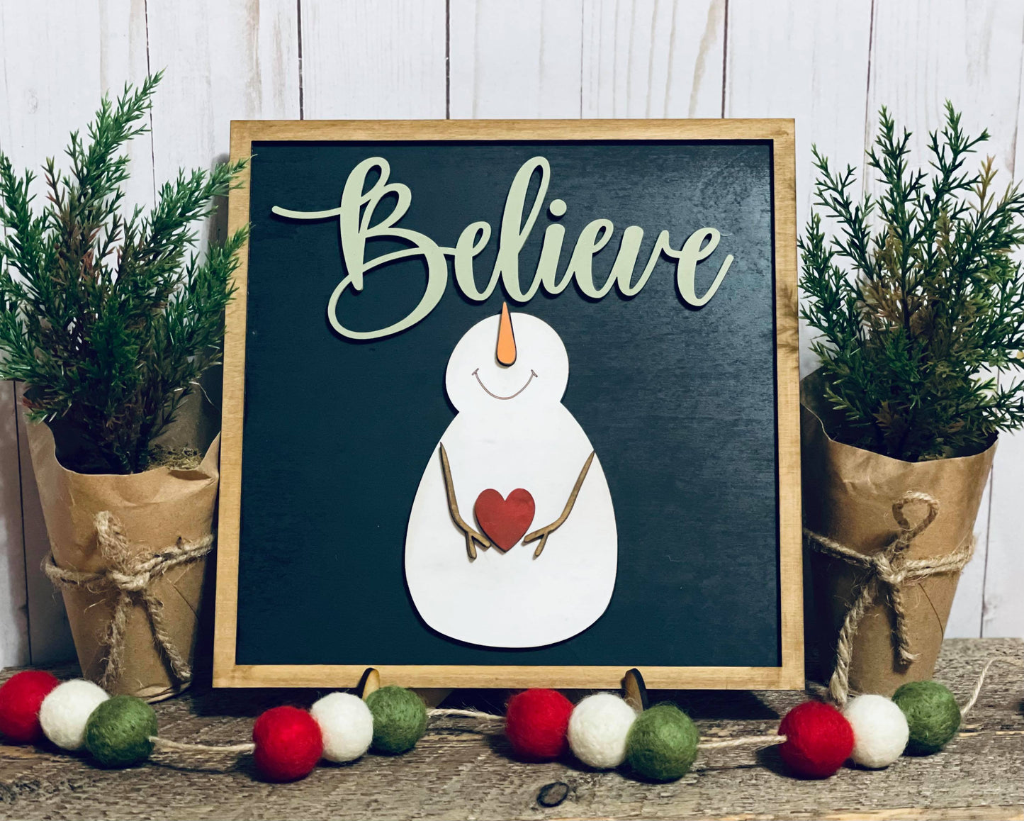 Believe Snowman Laser Cut SVG File Holiday Christmas Winter Fun Home Decor