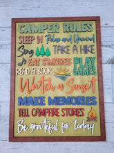 Load image into Gallery viewer, Laser Ready SVG: Camper Rules Word Art Framed Sign SVG FILE