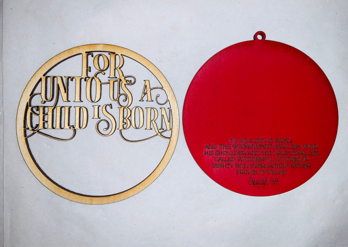 Christmas Ornament: For Unto Us a Child is Born SVG File Glowforge Ready Laser