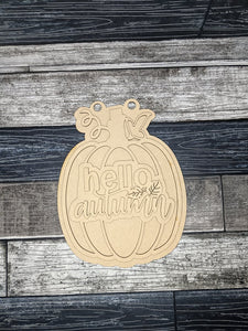 Hello Autumn Pumpkin Porch Sign SVG Door Hanger Laser Ready File