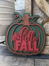 Load image into Gallery viewer, Hello Fall Pumpkin Porch Sign SVG Door Hanger Laser Ready File