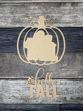 Load image into Gallery viewer, Hello Fall Pumpkin Porch Sign SVG Door Hanger Laser Ready File