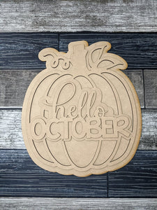 Hello October Pumpkin Porch Sign SVG Door Hanger Laser Ready File
