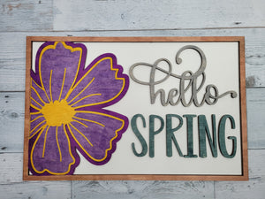 Hello Spring Floral Rectangle  SVG Laser Ready File