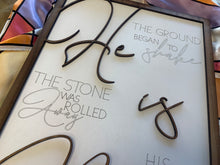 Load image into Gallery viewer, Layered Sign: He is Risen Glowforge Ready Laser FILE