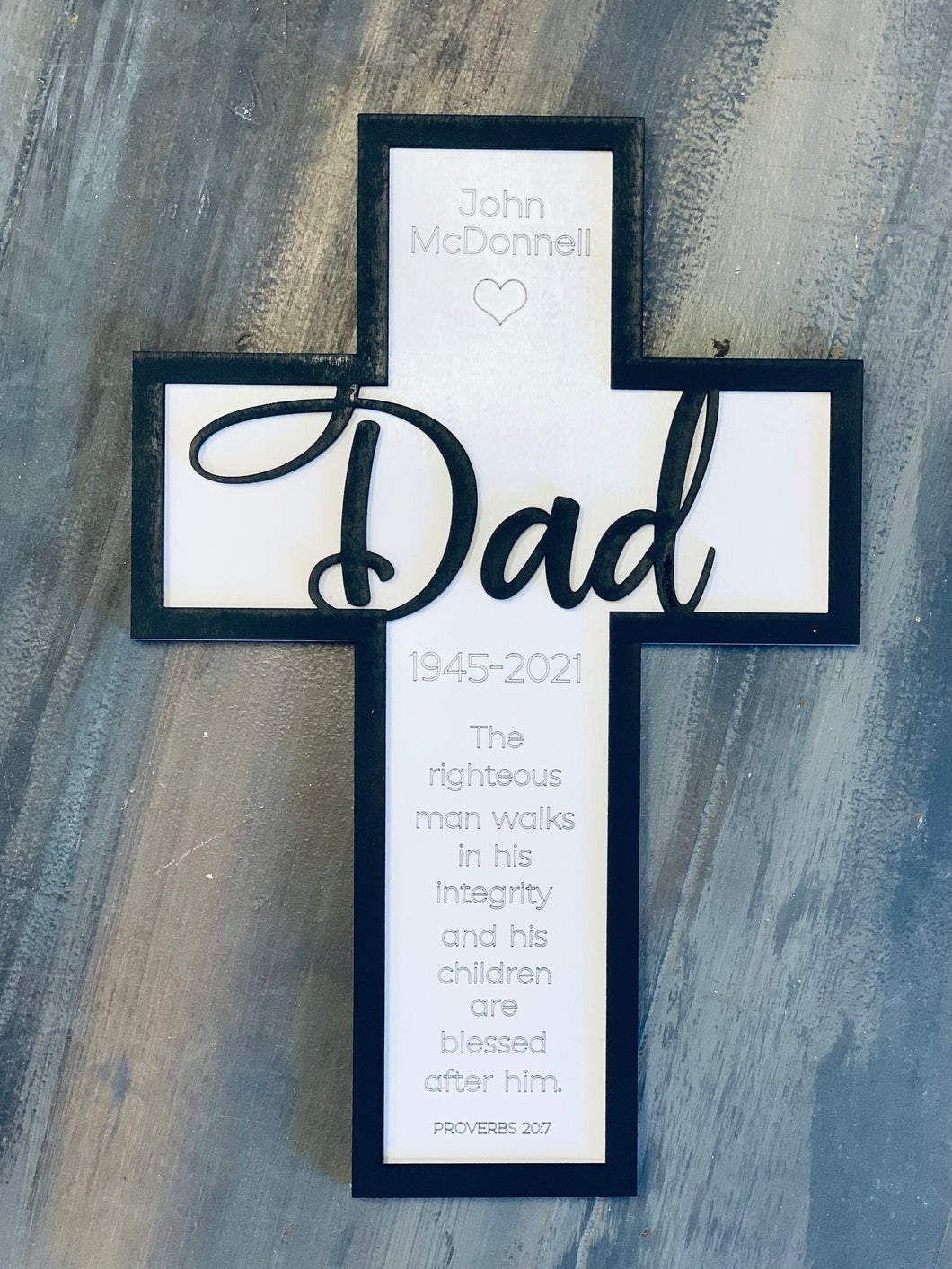 Cross: Dad/Husband Proverbs 20:7 Memorial SVG File Laser Ready Glowforge