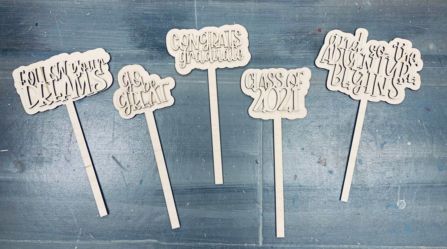 Graduation SVG Mini Signs on Sticks Decorations GLOWFORGE Laser Ready