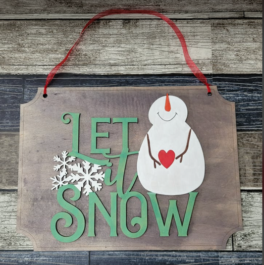 Let it Snow Snowman Laser Cut SVG File Holiday Christmas Winter Fun Home Decor Door Hanger