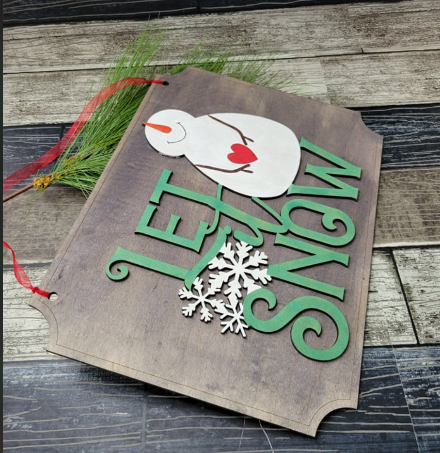 Let it Snow Snowman Laser Cut SVG File Holiday Christmas Winter Fun Home Decor Door Hanger