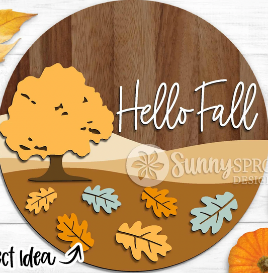 Hello Fall Trees Leaves Door Hanger