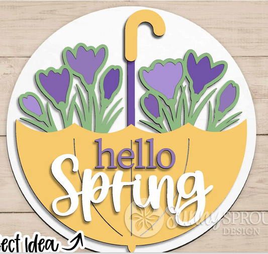 Hello Spring Umbrella Crocus Door Hanger