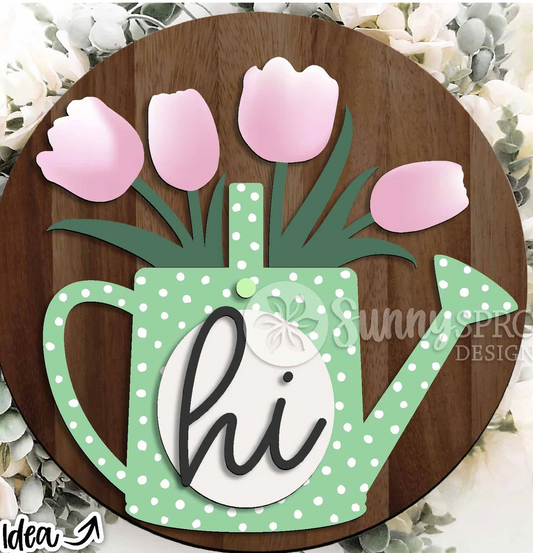 Spring Tulip Watering Can Door Hanger