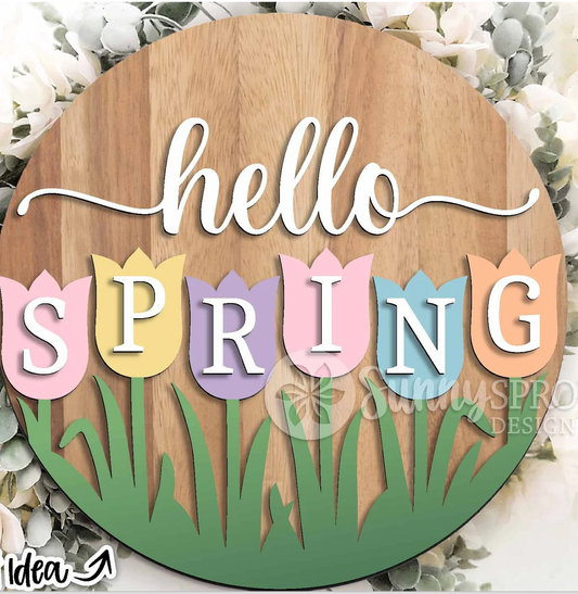 Hello Spring Tulips Door Hanger