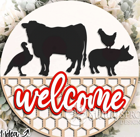 Welcome Farm Animal Door Hanger