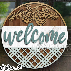 Welcome Pine Cone Door Hanger