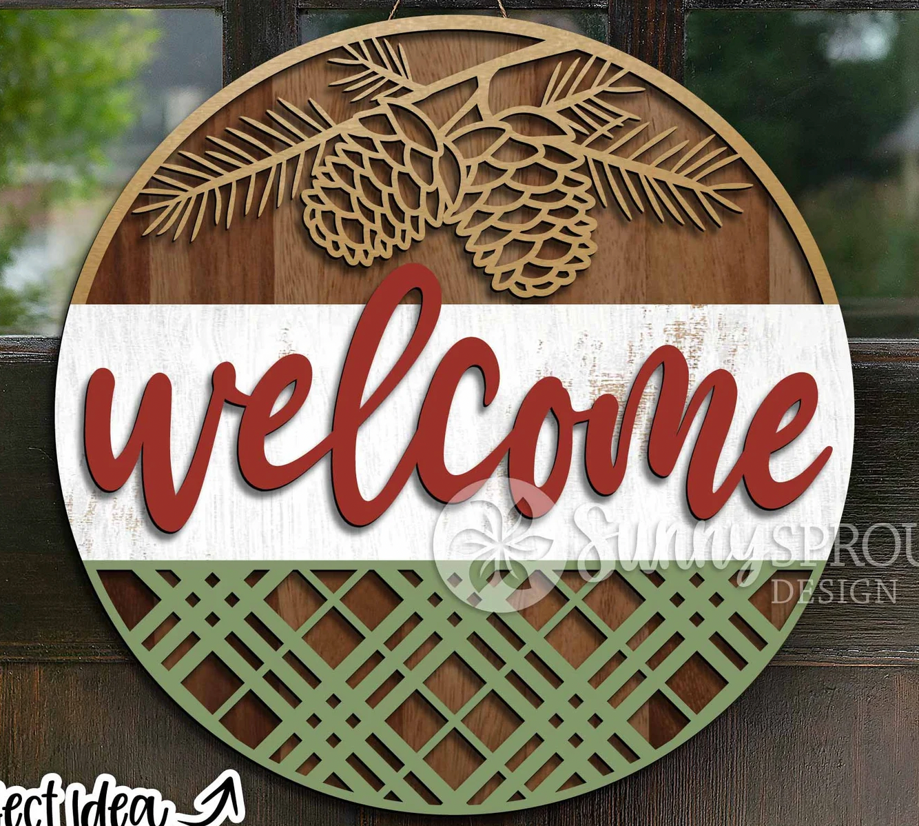 Welcome Pine Cone Door Hanger