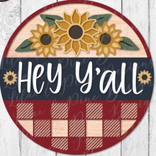 Load image into Gallery viewer, Hey Y&#39;all Sunflower and Plaid Door Hanger