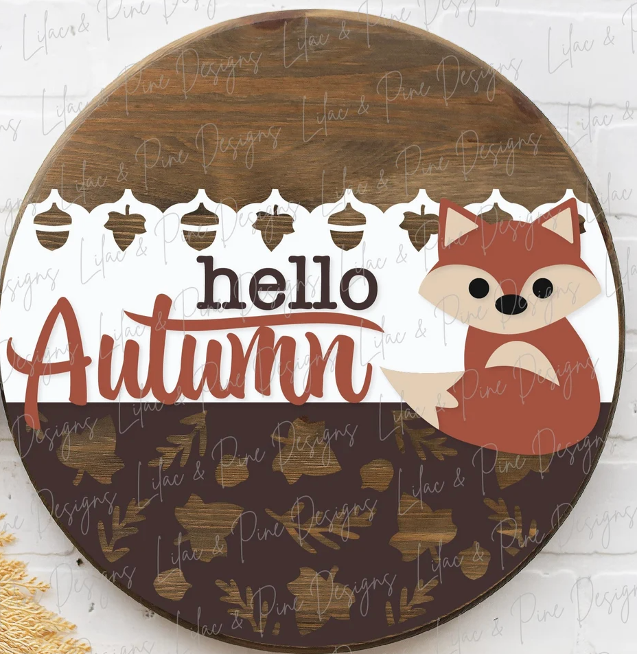 Hello Autumn Fox Door Hanger