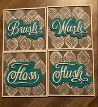 Load image into Gallery viewer, Set of 4 Square Layered Bathroom SIgns SVG Laser Ready File GLOWFORGE