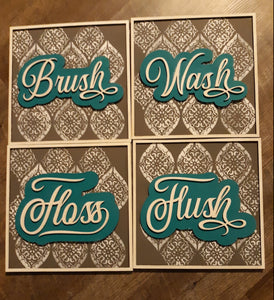 Set of 4 Square Layered Bathroom SIgns SVG Laser Ready File GLOWFORGE
