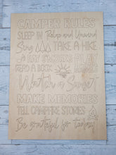 Load image into Gallery viewer, Laser Ready SVG: Camper Rules Word Art Framed Sign SVG FILE