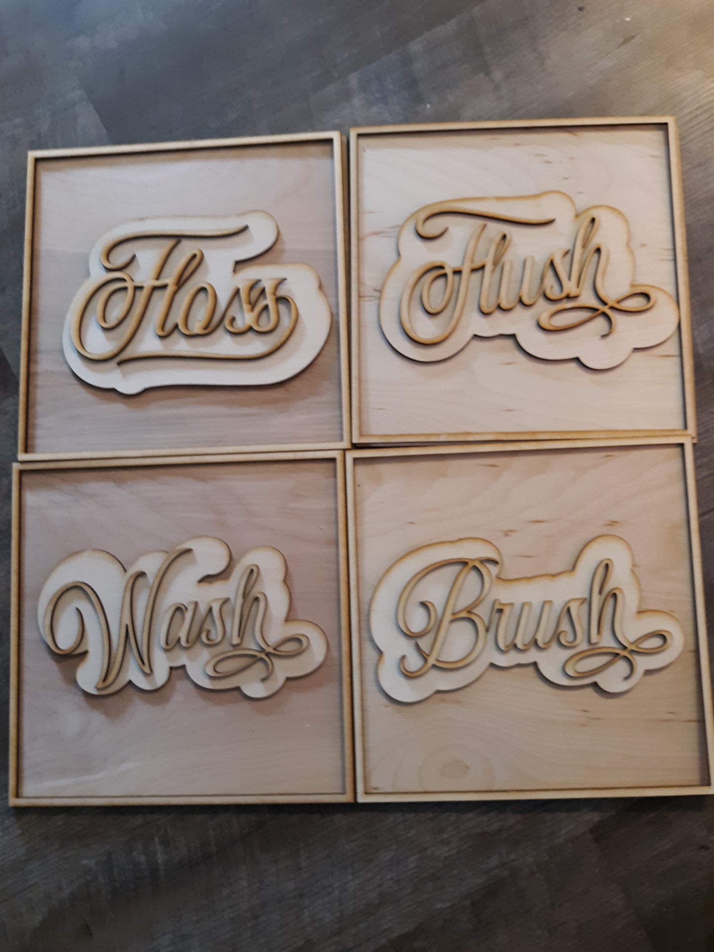 Set of 4 Square Layered Bathroom SIgns SVG Laser Ready File GLOWFORGE