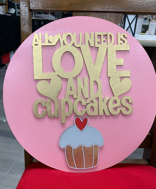 Love & Cupcakes 15" Round Valentine Sign